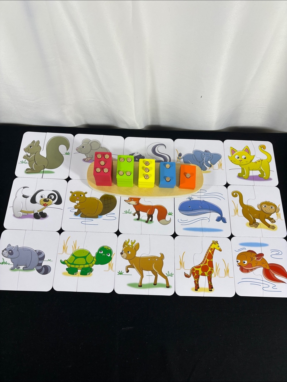 Wooden Peg Stacking and Animal Matching Set - Multicolor